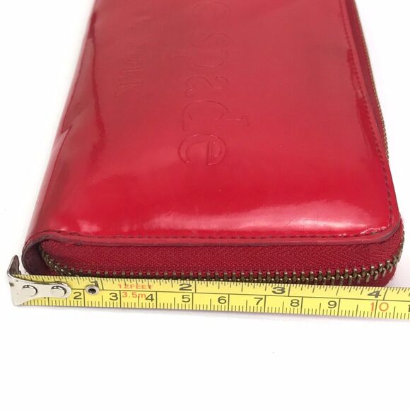 Kate Spade Red Patent Leather Embossed Zip Around Clutch Credit Card Wallet - Picture 11 of 11